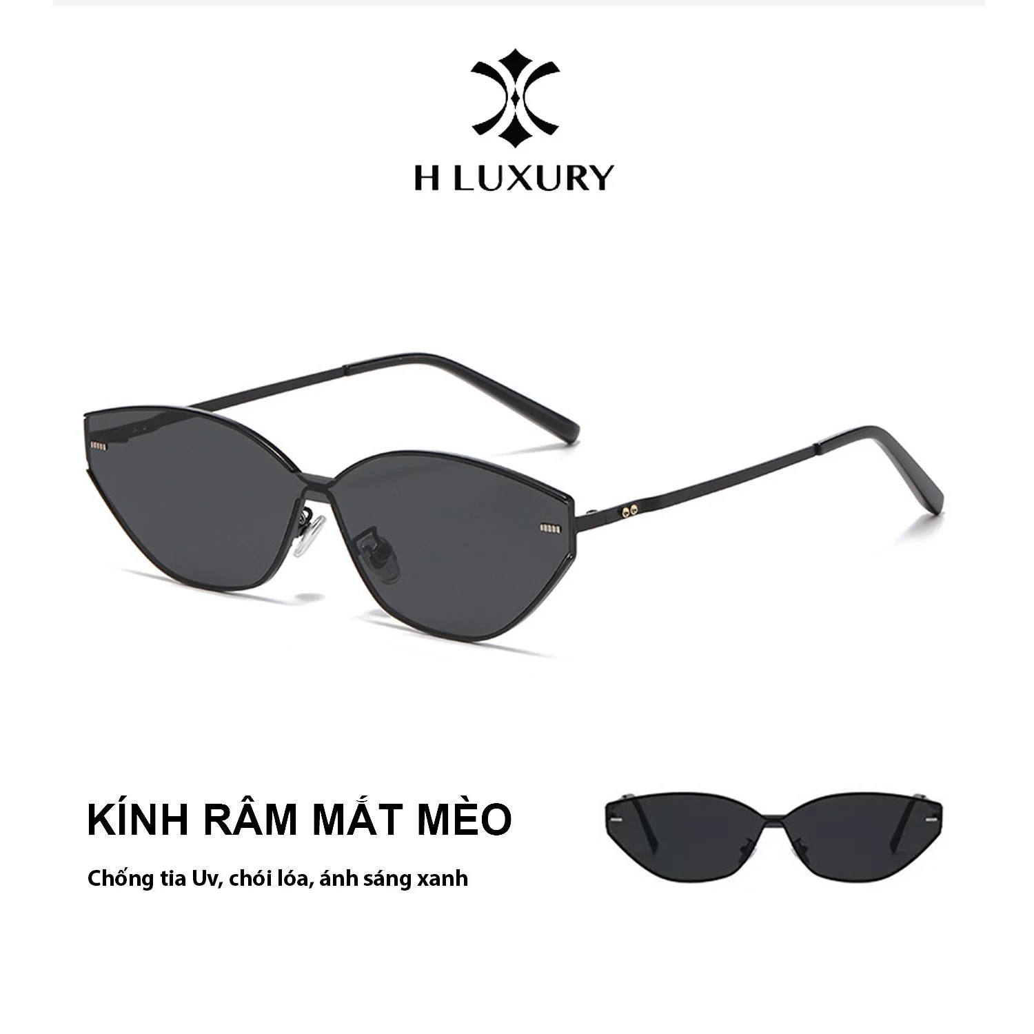 Kính Râm Mắt Mèo Âu Mỹ Kim Loại Cao Cấp V17 Chống Tia UV Cho Nữ Du Lịch Ngoài Trời Chống Tia UV, Bụi bẩn