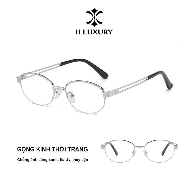 Kính mắt V8 chống ánh sáng xanh nửa gọng kim loại hình bầu dục dành cho nữ, kiểu dáng cao cấp, có thể thay tròng cận
